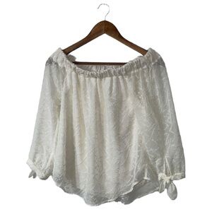 Express Ivory Off the Shoulder Blouse Swiss Dots Casual Romantic Coquette XS